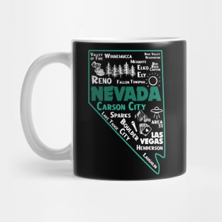 Carson City Nevada Map Las Vegas Winnemucca Reno Elko Ely Sparks Boulder City Henderson Laughkin Mug